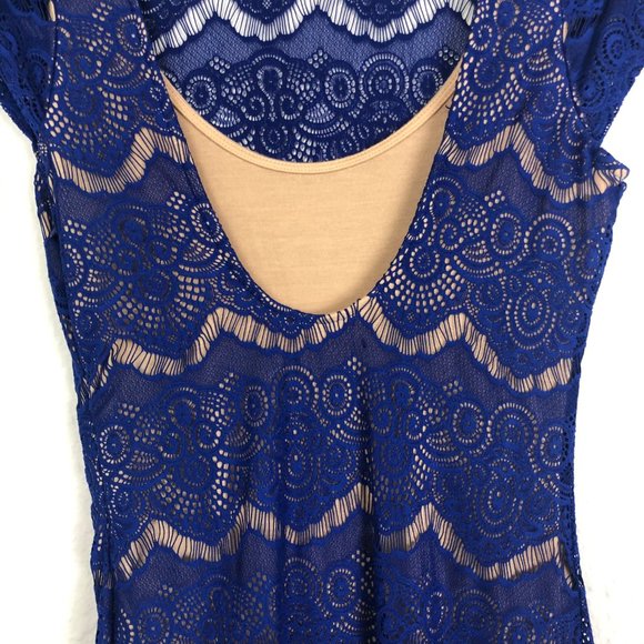Bebe Royal Blue Lace Low Back Dress - Picture 6 of 8